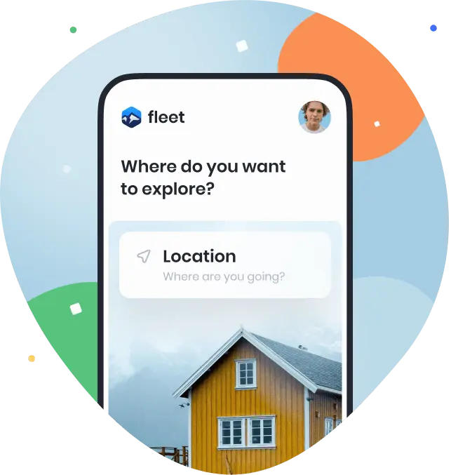 Phone with the an example website page on screen with a colorful background